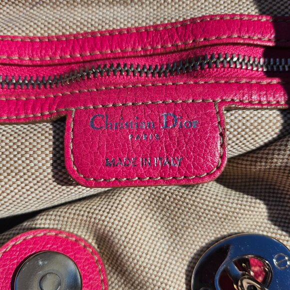 CHRISTIAN DIOR Coated Canvas Cannage Print Cherie Small Tote Pink - Picture 10 of 17